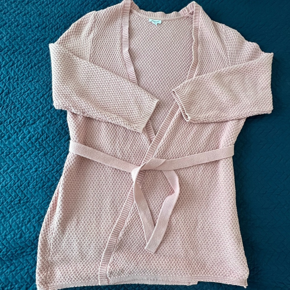 Womens Westport‎ Pink Open Front Cardigan Sweater Belted Long Sleeve Size 2X